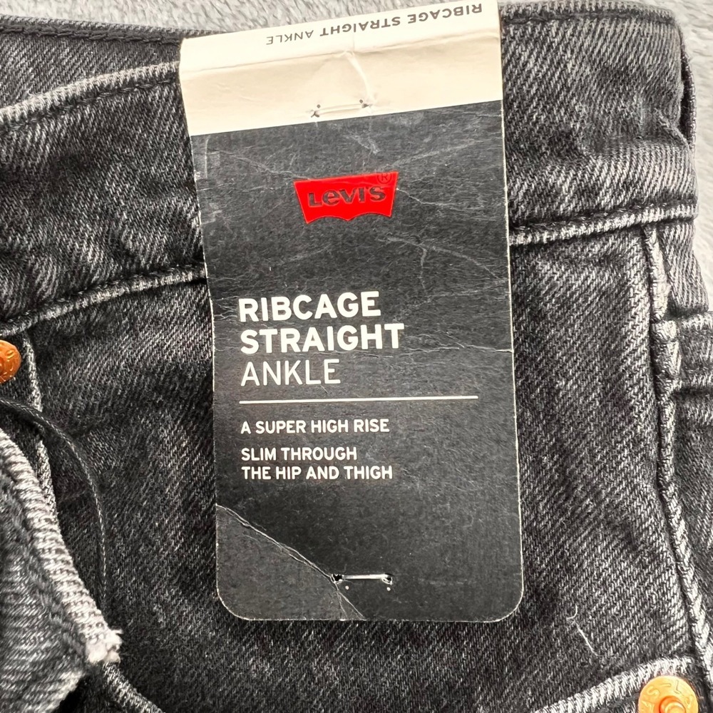 Levis Premium Ribcage Straight Ankle Jeans Womens 30 Super High Rise Black Denim - Picture 9 of 12